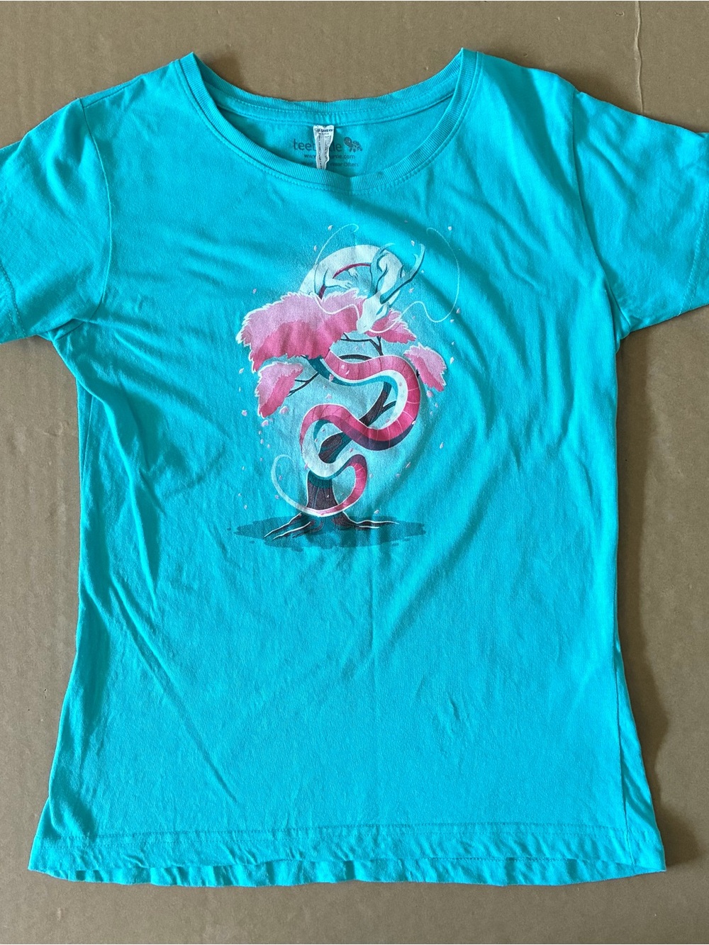 Teeturtle Cherry Blossom Dragon Baby Tee Women’s Small Fantasy Graphic Fairycore
